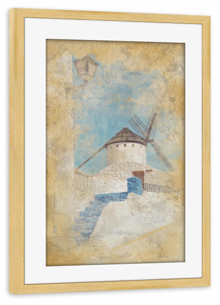 Poster mit Rahmen kiefer "La Mancha-Aquarell" artboxONE - Städte,Reise,Architektur,Reise / Länder,Städte / Weitere