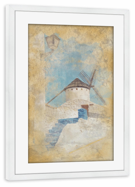 Poster mit Rahmen weiß "La Mancha-Aquarell" artboxONE - Städte,Reise,Architektur,Reise / Länder,Städte / Weitere