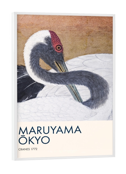 Poster mit weißem Rahmen "Okyo - Kranich" artboxONE - Natur,Tiere - Vogel,Natur,Tier,Kranich,Japan,Japanisch,Maruyama,Okyo,Kunst,Malerei,Gemälde