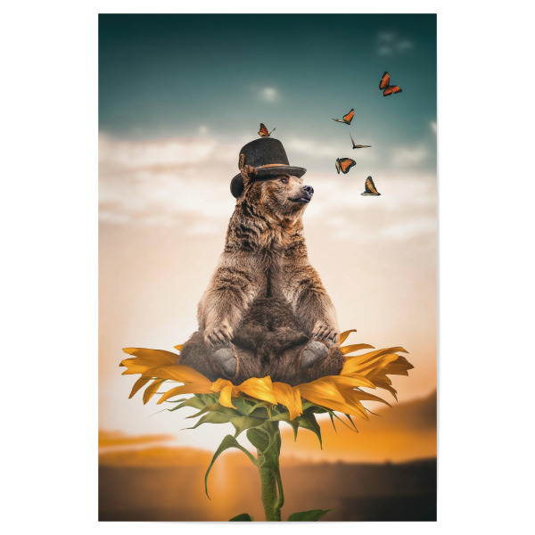 Poster "Bär auf Sonnenblume" artboxONE - Floral,Tiere - Bär,Sonnenblume,Bär auf sonnenblume,Braunbär,Blume