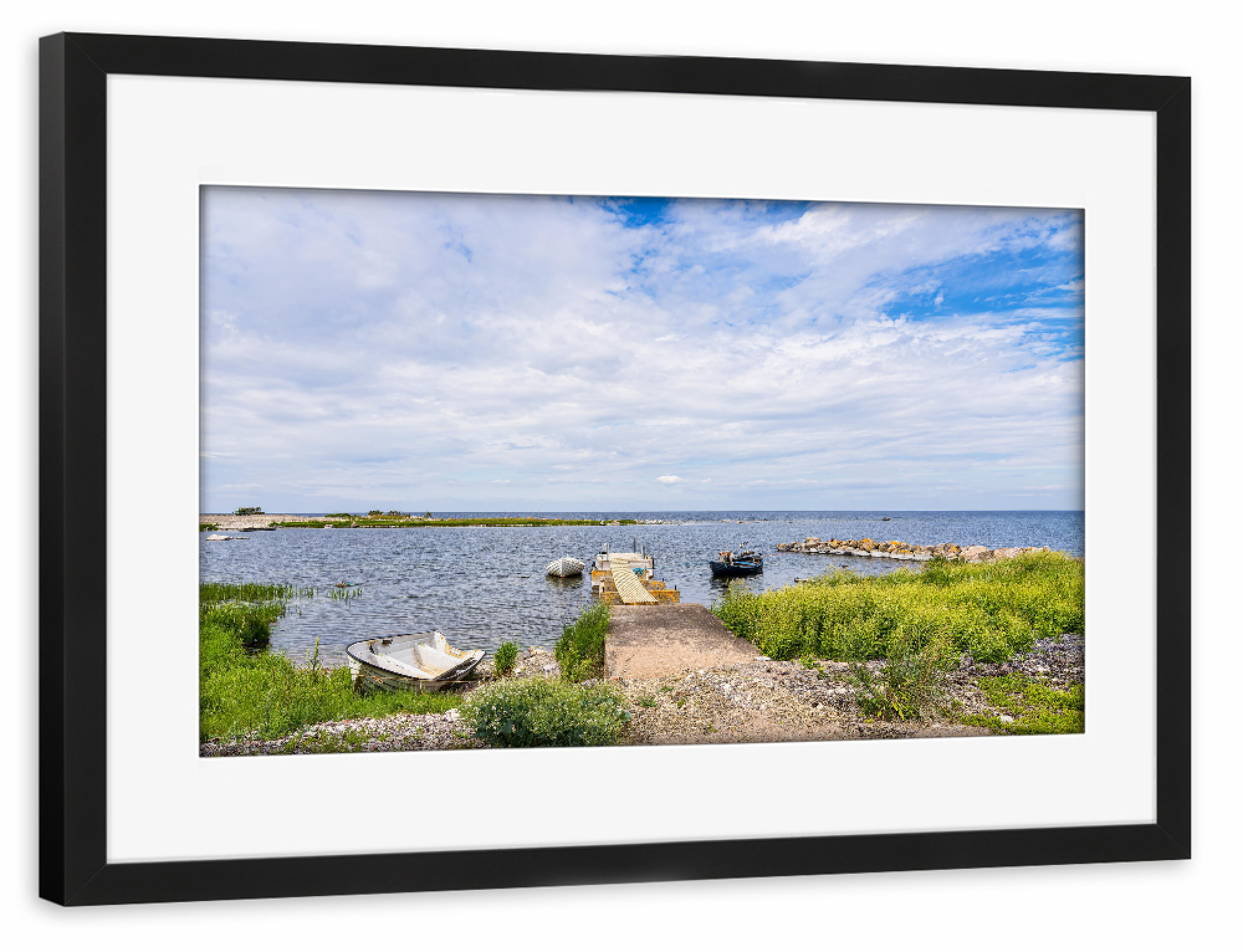 Poster mit Rahmen schwarz "Ostsee, Steg, Boote" artboxONE - Natur,Reise,Reise / Strand und Meer
