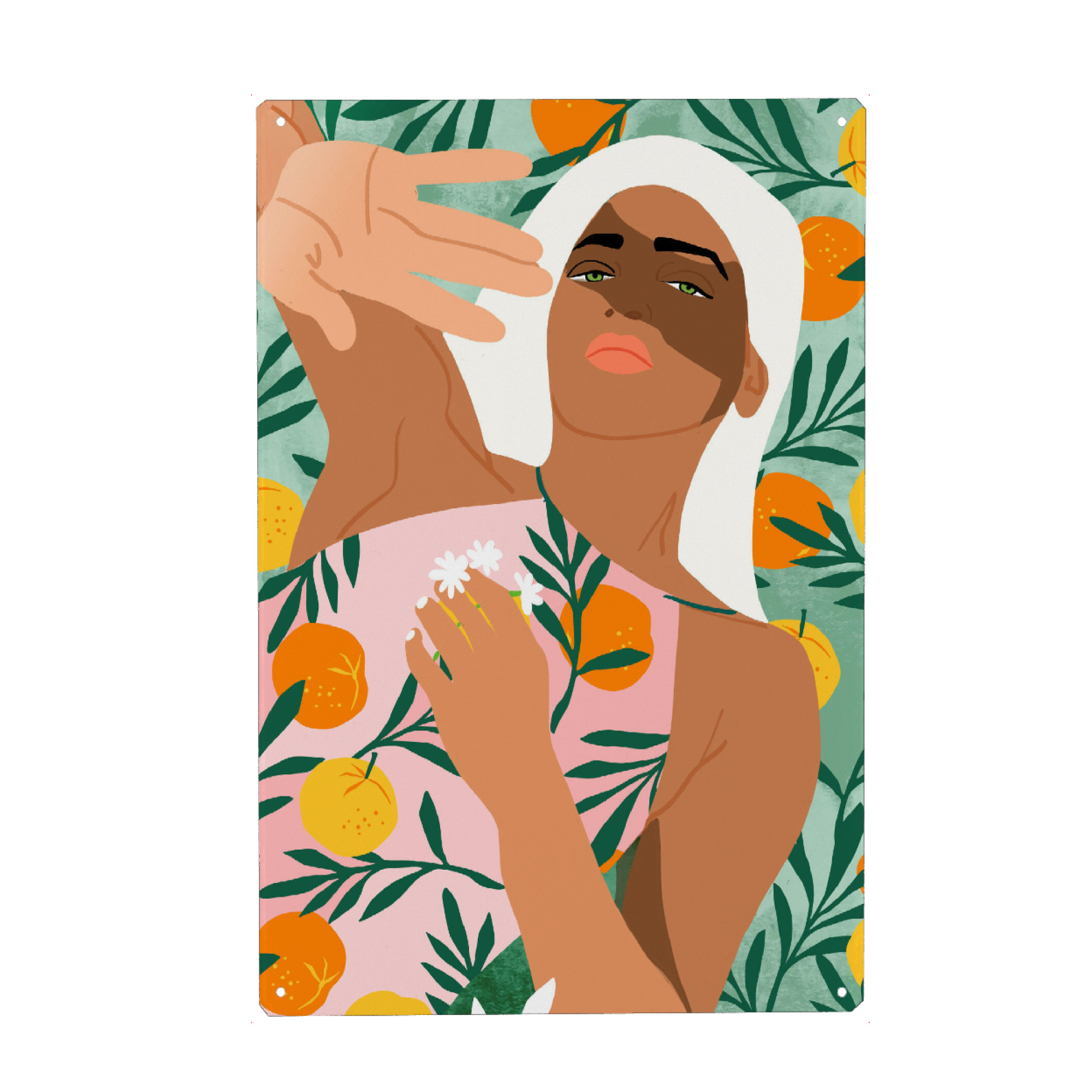 Metall Poster "Sommer im Orangenhain" artboxONE - Menschen,Fashion