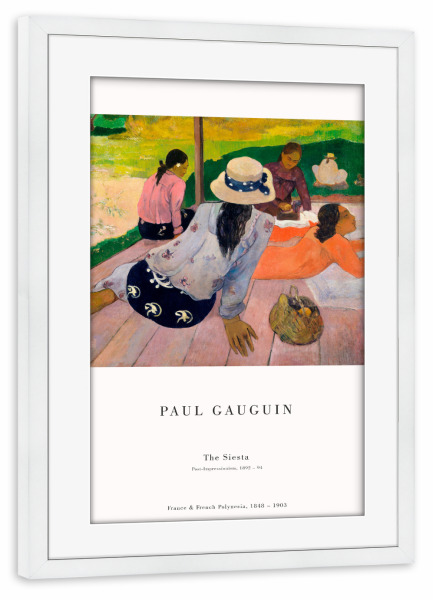 Poster mit Rahmen weiß "Gauguin - Siesta" artboxONE - Menschen - Gauguin,Portrait,Frau,Mädchen,Kunst,Malerei,Gemälde