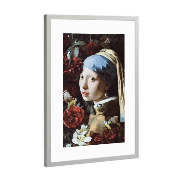Poster mit Rahmen Silber "Mädchen mit Perlenohrring" artboxONE - Natur,Floral,Tiere,Menschen