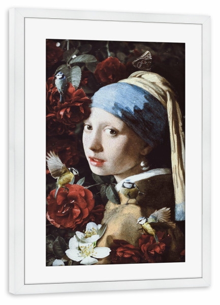 Poster mit Rahmen weiß "Mädchen mit Perlenohrring" artboxONE - Natur,Floral,Tiere,Menschen