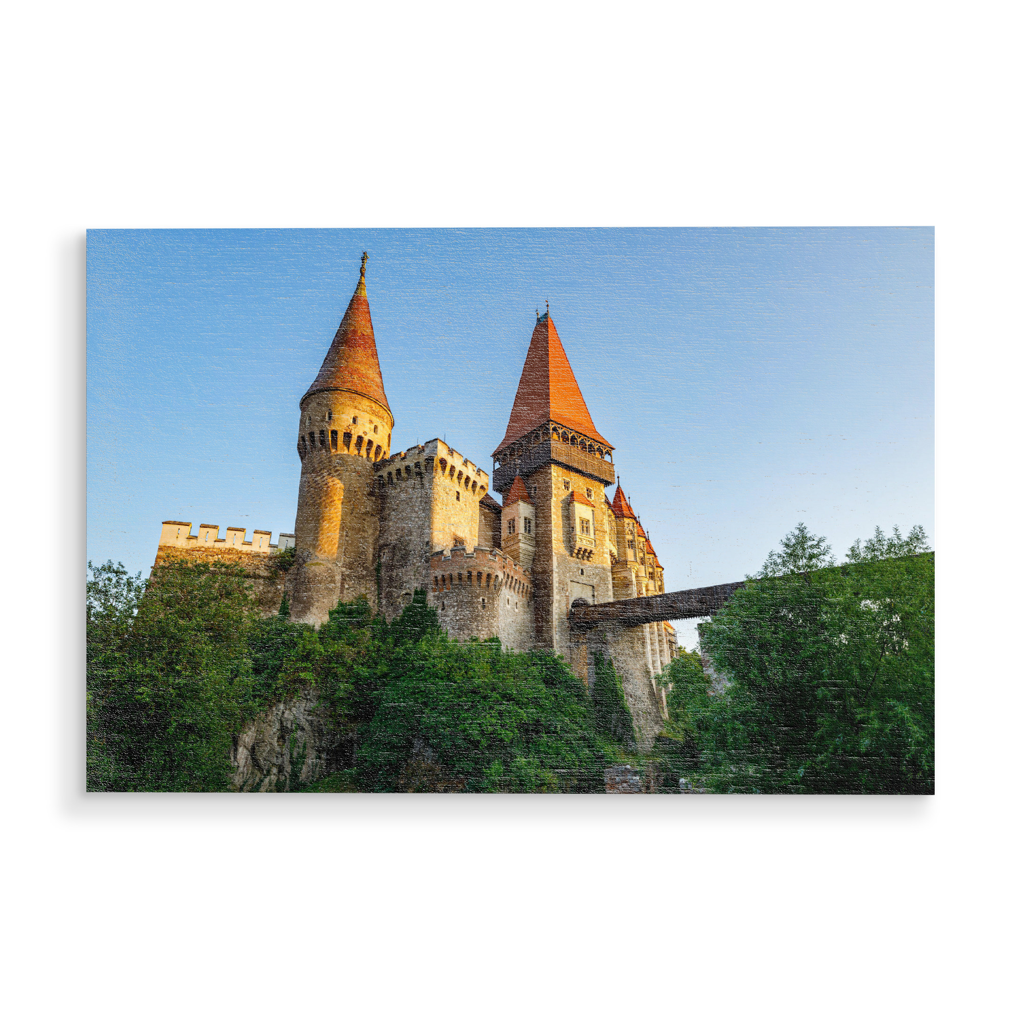 Holzbild "Burg Corvin" artboxONE - Architektur - Eisenmarkt,Hunedoara,Rumänien,Siebenbürgen,Banat,Burg,Dracula,Corvin,Burg corvin,Schloss