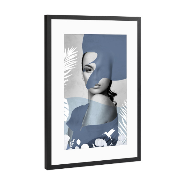 Poster mit Rahmen Schwarz (Metallic) "Frau abstraktes Blau" artboxONE - Abstrakt,Menschen