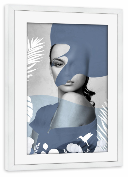 Poster mit Rahmen weiß "Frau abstraktes Blau" artboxONE - Abstrakt,Menschen
