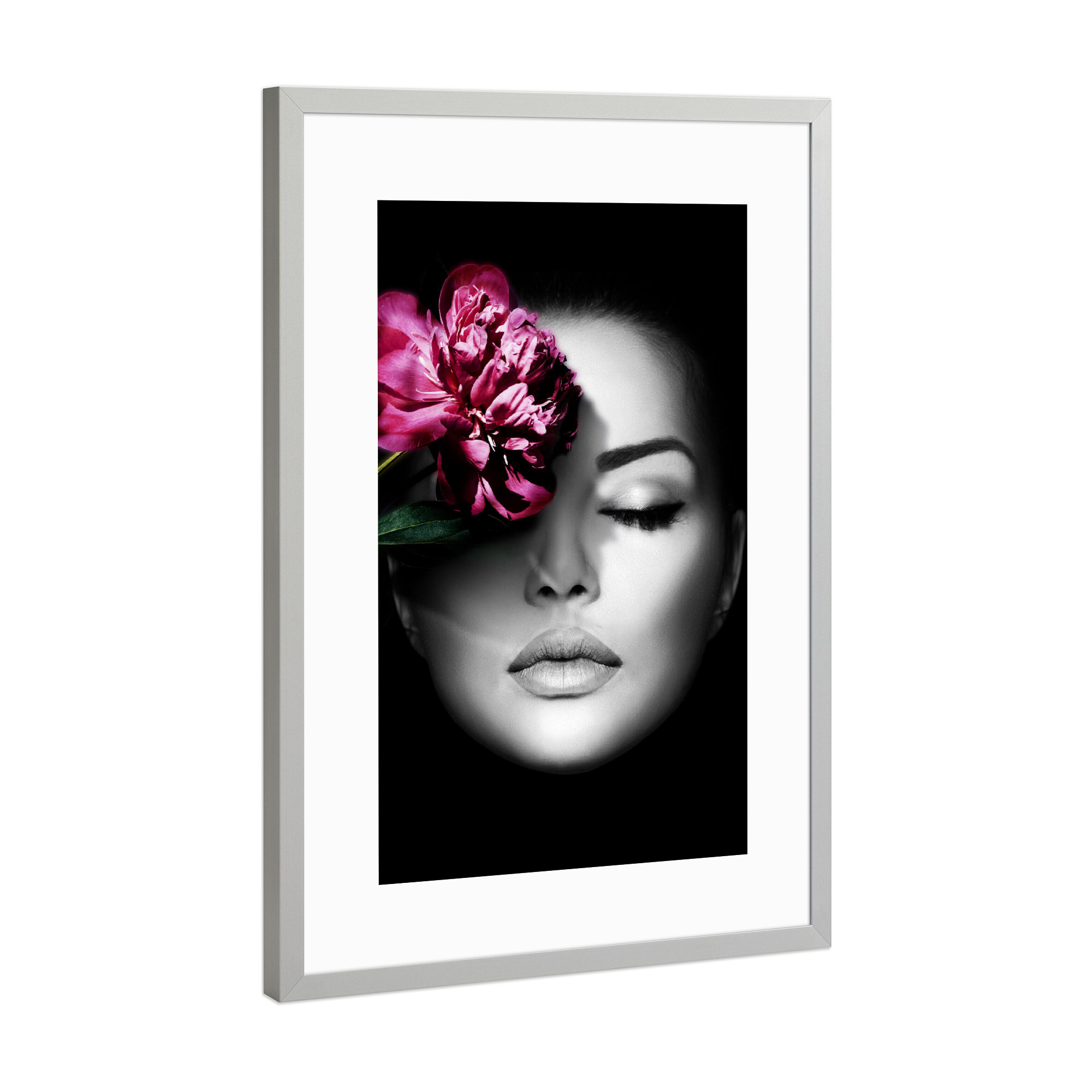 Poster mit Rahmen Silber "Frau Blumengesicht" artboxONE - Natur,Abstrakt,Menschen