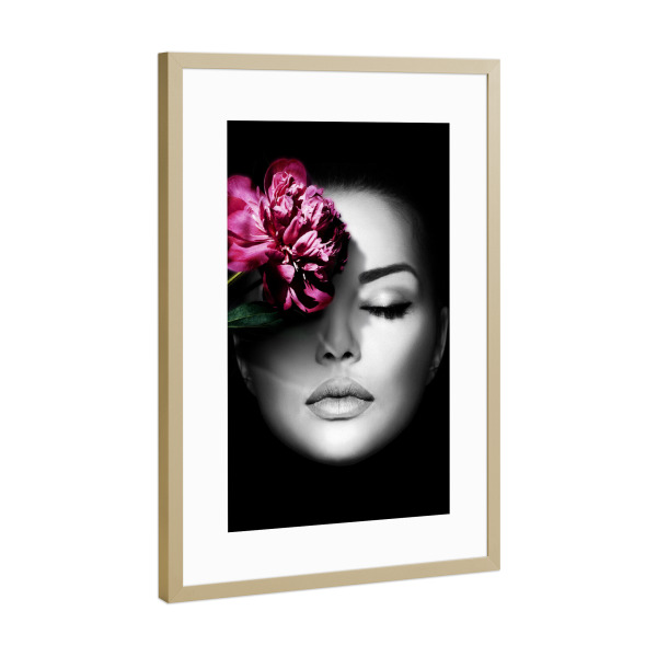 Poster mit Rahmen Gold "Frau Blumengesicht" artboxONE - Natur,Abstrakt,Menschen