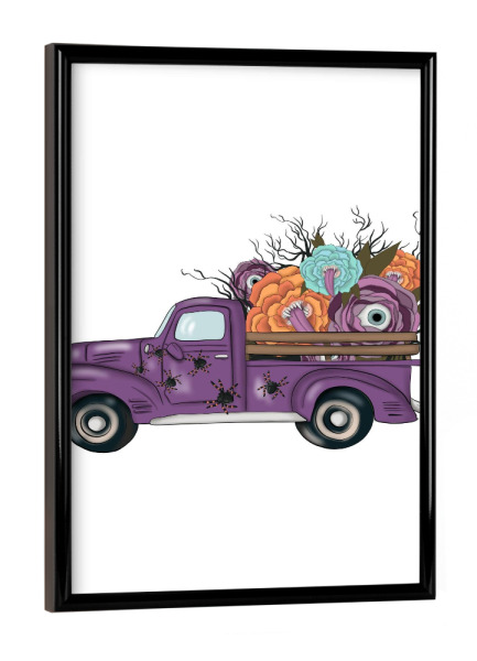 Poster mit schwarzem Rahmen "Lila LKW | Halloween-Blumen" artboxONE - Floral,Automobile,Festivals,Halloween,Lustig