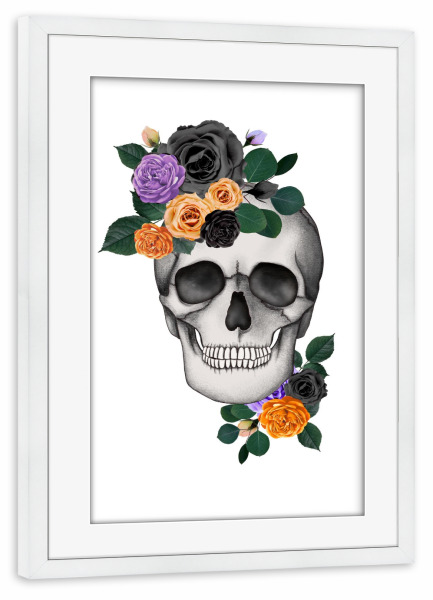 Poster mit Rahmen weiß "Halloween-Schädel" artboxONE - Floral,Halloween