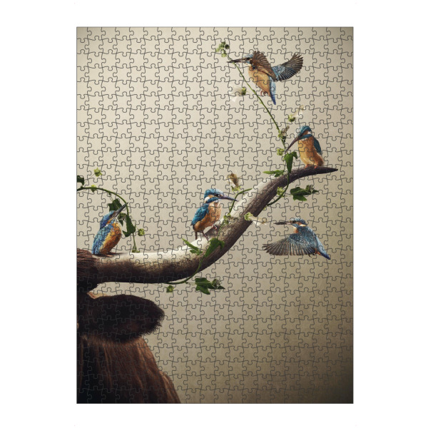 Puzzle Ravensburger "Eisvögel auf einem Horn" artboxONE - Floral,Tiere - Horn,Stier,Kuh,Eisvogel,Eisvögel,Kleine vögel,Vogel,Hochlandrind
