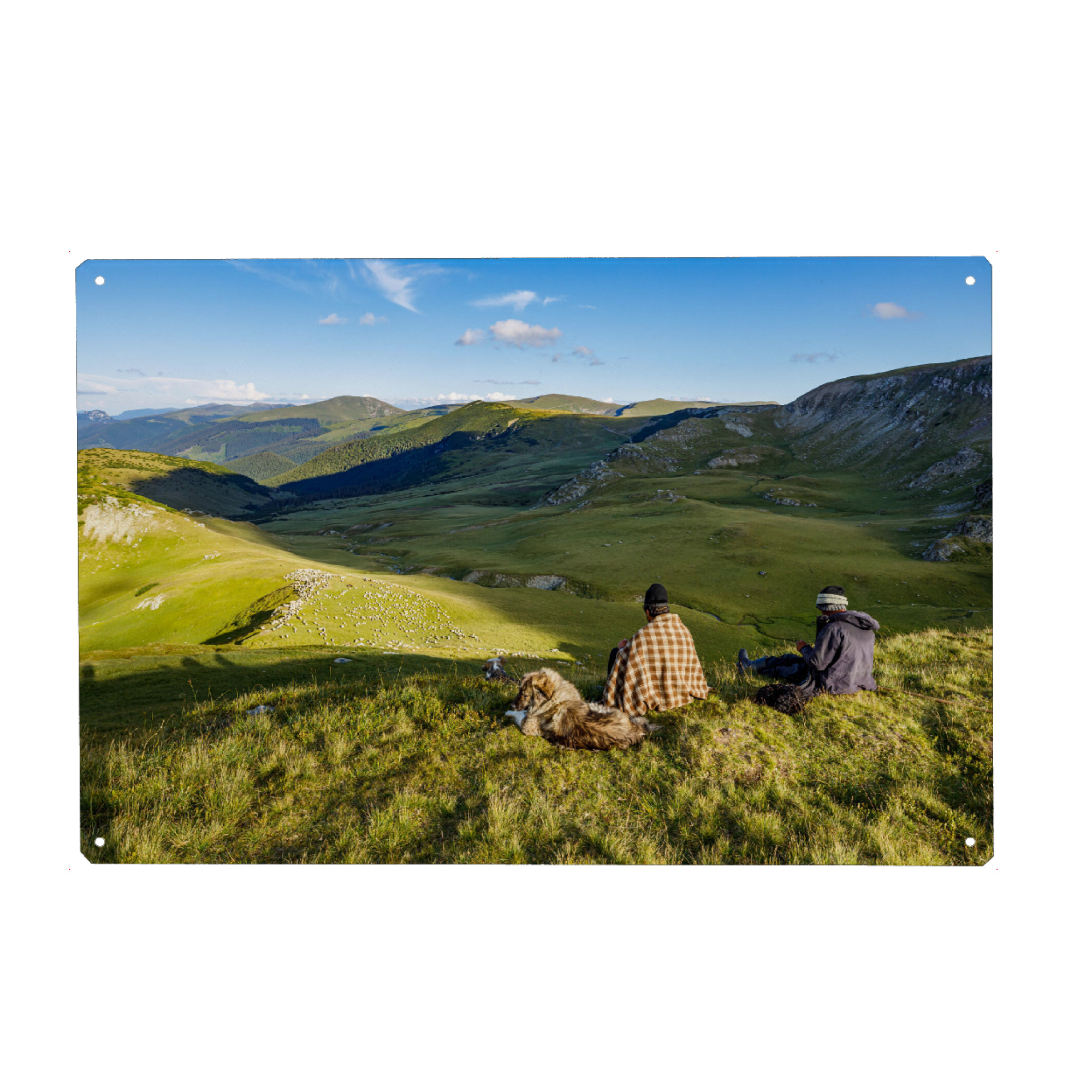 Holzbild "Schäfer in den Karpaten" artboxONE - Natur - Rumänien,Karpaten,Schäfer,Landschaft,Natur,Transfaragasan,Transalpina,Schafe,Schäferhund,Berge