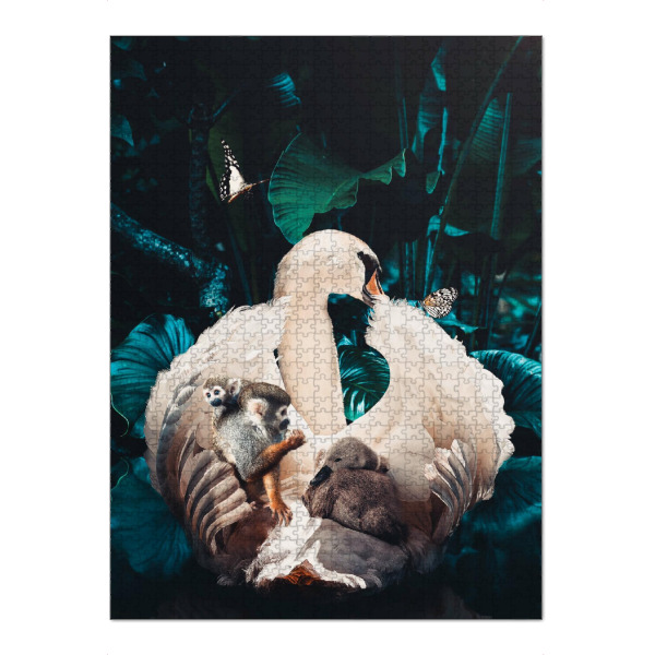 Puzzle Ravensburger "Schwanenmutter" artboxONE - Natur,Tiere - Schwan,Dschungel,Wasser,Schwan mit baby,Schwan mit küken,Tier - Bild schwan