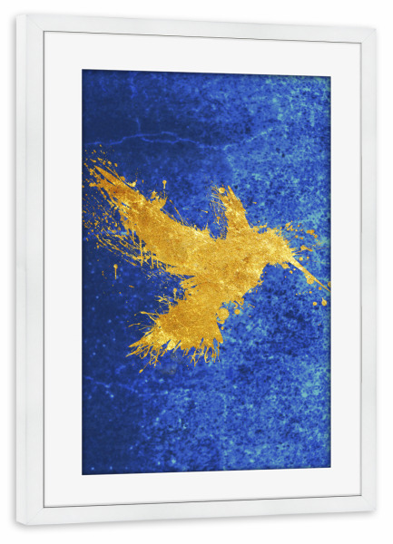 Poster mit Rahmen weiß "Hummingsplat Gold" artboxONE - Natur,Tiere,Abstrakt - Kolibri,Vogel,Natur,Vektor,Gold,Textur