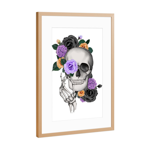 Poster mit Rahmen Kupfer "Schädel mit Blumen-Grafik" artboxONE - Floral,Festivals,Halloween