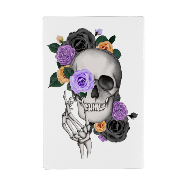 Metall Poster "Schädel mit Blumen-Grafik" artboxONE - Floral,Festivals,Halloween