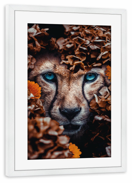 Poster mit Rahmen weiß "Gepard" artboxONE - Natur,Floral,Tiere - Gepard,Raubkatze,Katze,Afrika,Blumen