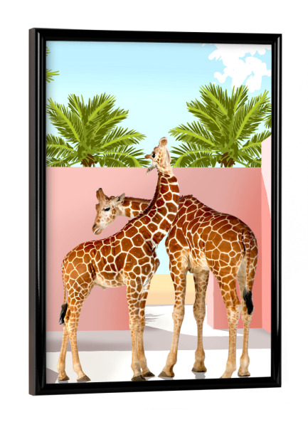 Poster mit schwarzem Rahmen "Giraffen-Villa | Zeitgenössisch" artboxONE - Tiere