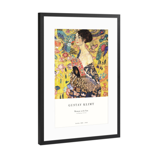 Poster mit Rahmen Schwarz (Metallic) "Klimt - Dame mit dem Fächer" artboxONE - Menschen