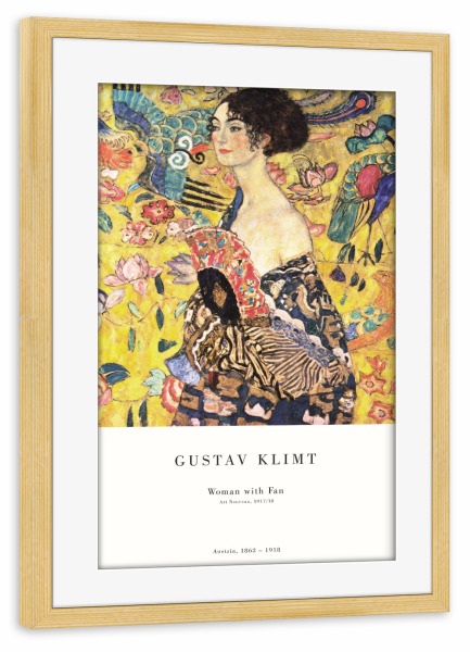 Poster mit Rahmen kiefer "Klimt - Dame mit dem Fächer" artboxONE - Menschen