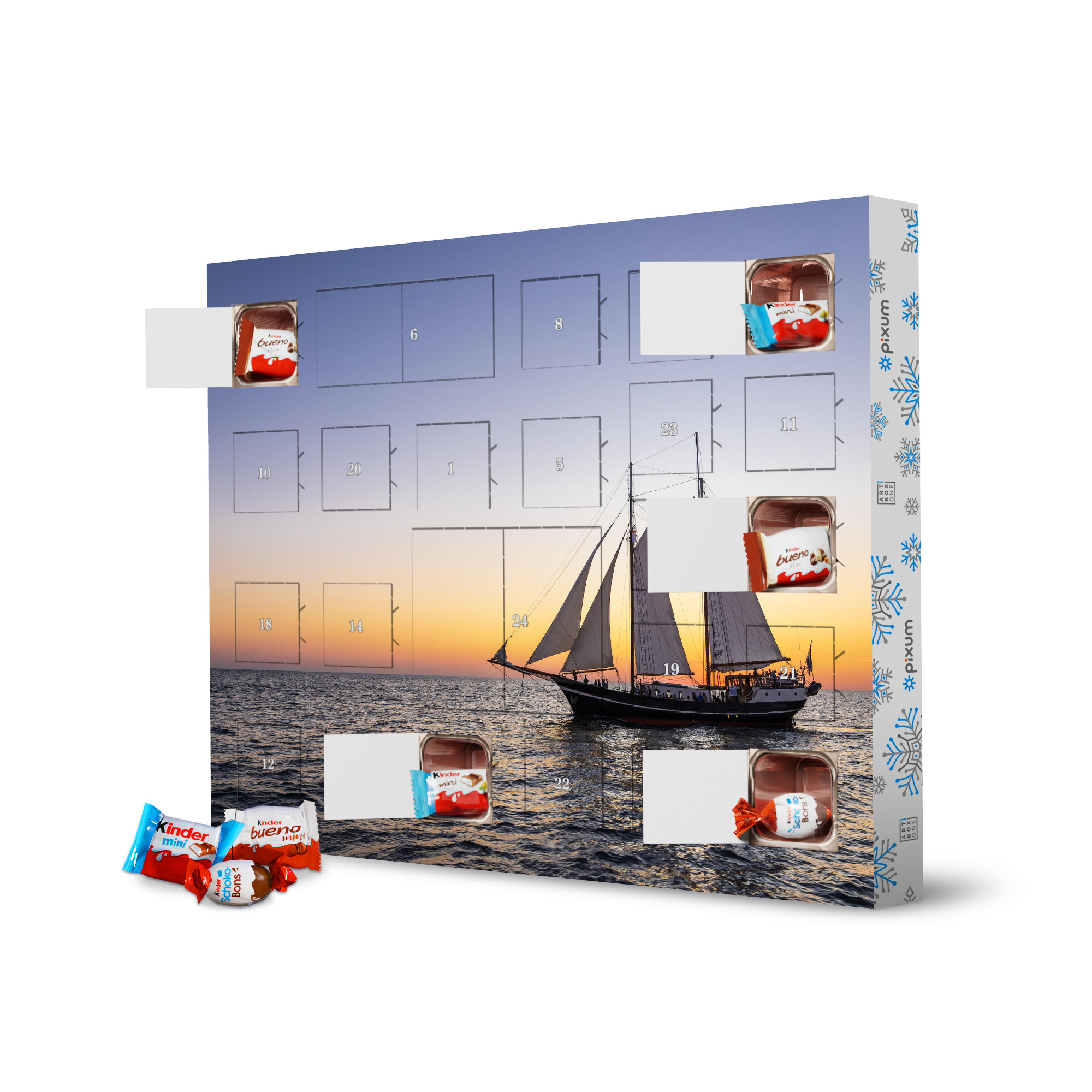Adventskalender XXL mit Produkten von Kinder Windjammer, Ostsee, Abend artboxONE Adventskalender Natur