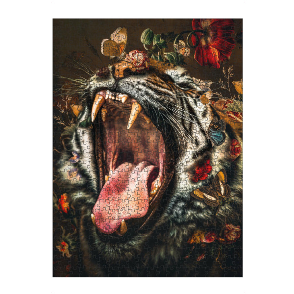 artboxONE Puzzle "Weinlese-Tiger" artboxONE - Floral,Tiere - Tiger,Vintage,Tiger,Blumen,Gebrüll,Tier - Bild tiger