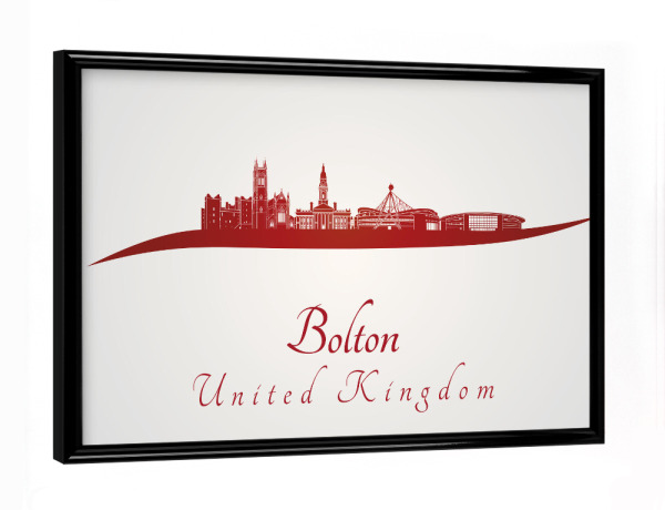 Poster mit schwarzem Rahmen "Bolton-Skyline in Rot" artboxONE - Städte,Architektur