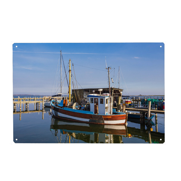 Metall Poster "Fischerboot, Hafen, Himmel" artboxONE - Natur,Reise,Reise / Strand und Meer
