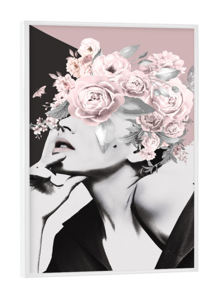 Poster mit weißem Rahmen "Frau Blume Rosa" artboxONE - Natur,Abstrakt,Menschen - Frau,Frau blume,Blume,Pflanze,Gesicht,Rose,Rosa,Mädchen