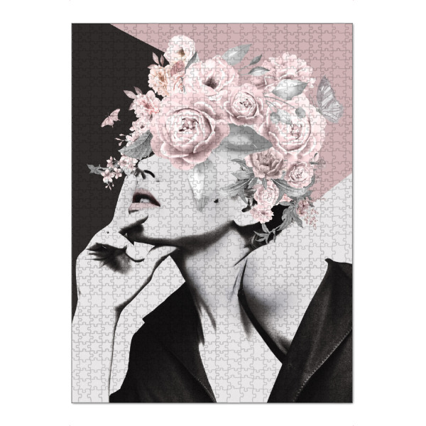 Puzzle Ravensburger "Frau Blume Rosa" artboxONE - Natur,Abstrakt,Menschen - Frau,Frau blume,Blume,Pflanze,Gesicht,Rose,Rosa,Mädchen - Bild frau