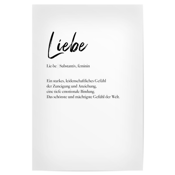 Poster "Definition der Liebe" artboxONE - Typografie,Liebe - Liebe,Typo,Typografie,Minimalistisch,Schwarzweiß,Zuneigung,Paar,Beziehung,Definition