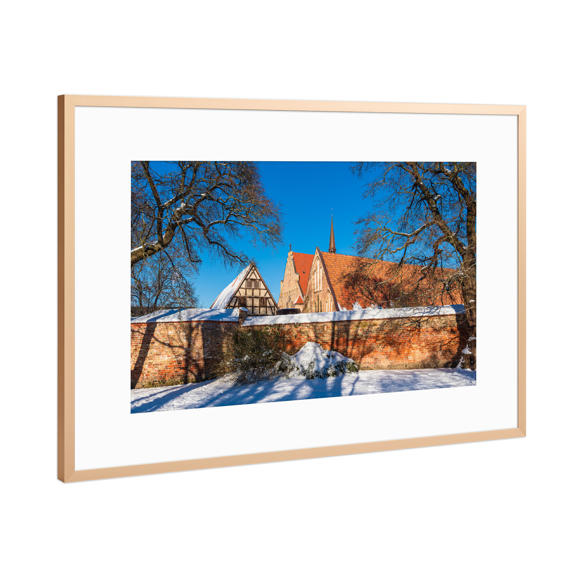 Poster mit Rahmen Kupfer "Schnee, Mauer, Kloster" artboxONE - Natur,Reise,Architektur,Städte / Weitere
