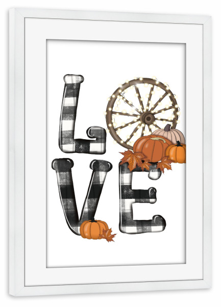 Poster mit Rahmen weiß "Liebe Herbst Yall | Herbst Kürbis" artboxONE - Essen & Trinken,Buchstaben,Essen & Trinken / Obst & Gemüse,Festivals,Halloween