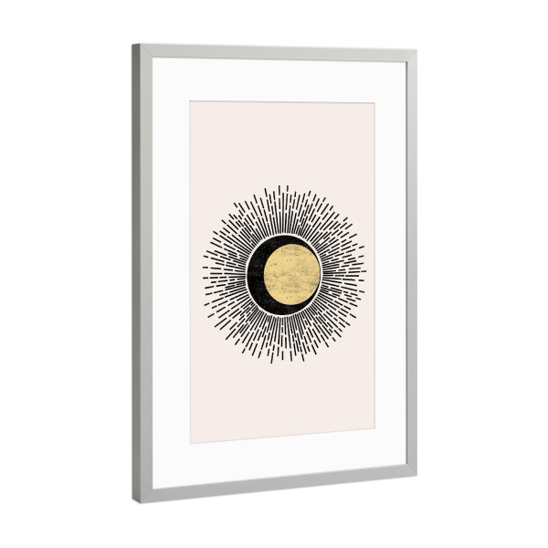 Poster mit Rahmen Silber "Cats & Dotz-Golden Sun Duo" artboxONE - Abstrakt,Geometrie,Für Mama - Sonne,Minimalismus,Minimalistisch,Abstrakt,Modern,Form