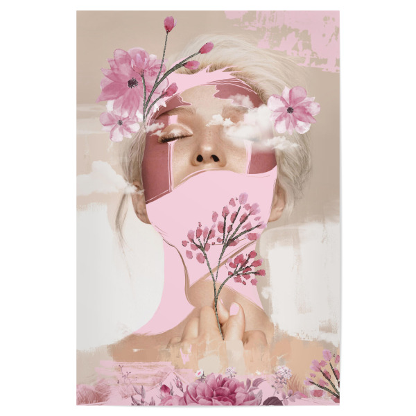 Poster 30x20 cm "Frauen-Blumen-Rosa und Bürste" artboxONE - Natur,Abstrakt,Menschen - Frau,Rose,Blume,Pflanze,Frau blume,Gesicht,Abstrakt
