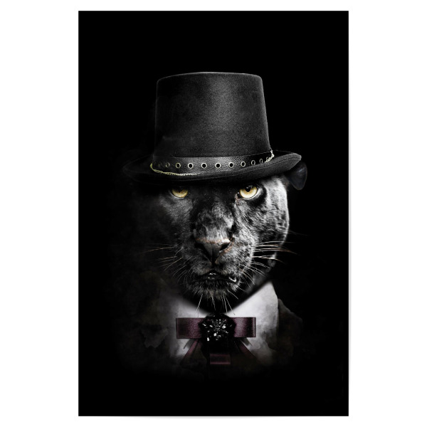 Poster 30x20 cm "Edler Panther" artboxONE - Tiere - Panther,Jaguar,Leopard,Panther mit hut,Bekleidetes tier,Tier