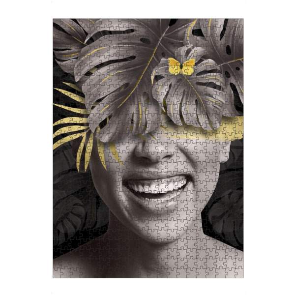 Puzzle Ravensburger "Frau Blatt Lächeln" artboxONE - Natur,Abstrakt,Menschen - Lächeln,Frau,Frau blume,Blume,Blatt,Gelb - Bild lächeln