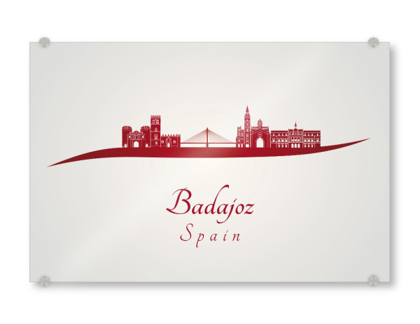 Acrylglasbild "Badajoz-Skyline in Rot" artboxONE - Städte - Skyline,Stadt,Denkmäler,Metropole,Reise,Tourismus,Geschenk,Souvenir,Rot