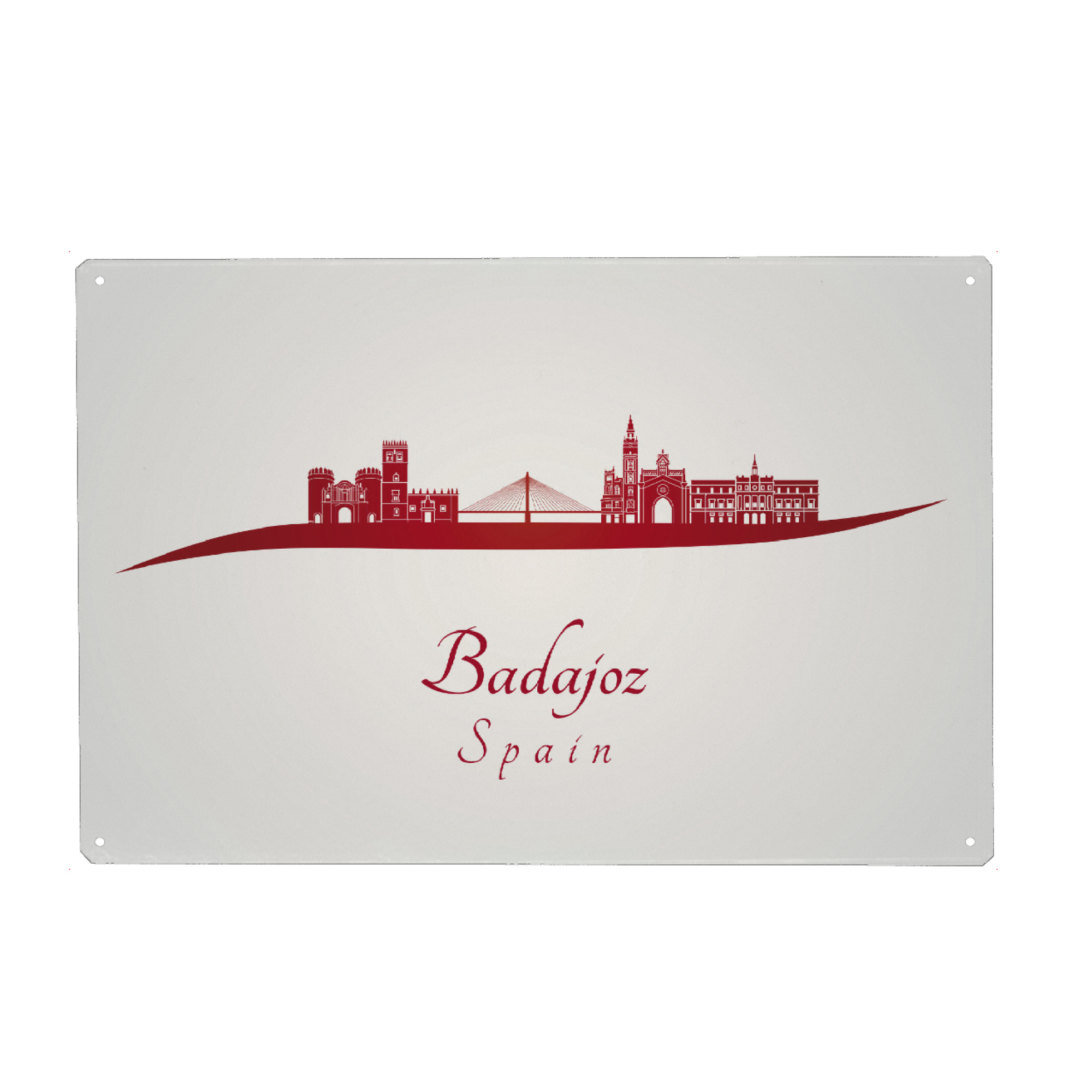 Metall Poster "Badajoz-Skyline in Rot" artboxONE - Städte - Skyline,Stadt,Denkmäler,Metropole,Reise,Tourismus,Geschenk,Souvenir,Rot - Blechschild