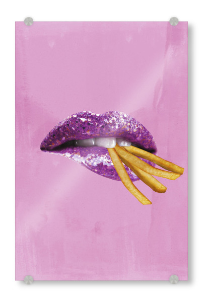 Acrylglasbild "Pommes im Mund" artboxONE - Essen & Trinken,Lustig