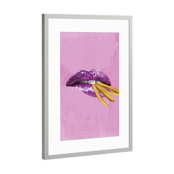 Poster mit Rahmen Silber "Pommes im Mund" artboxONE - Essen & Trinken,Lustig