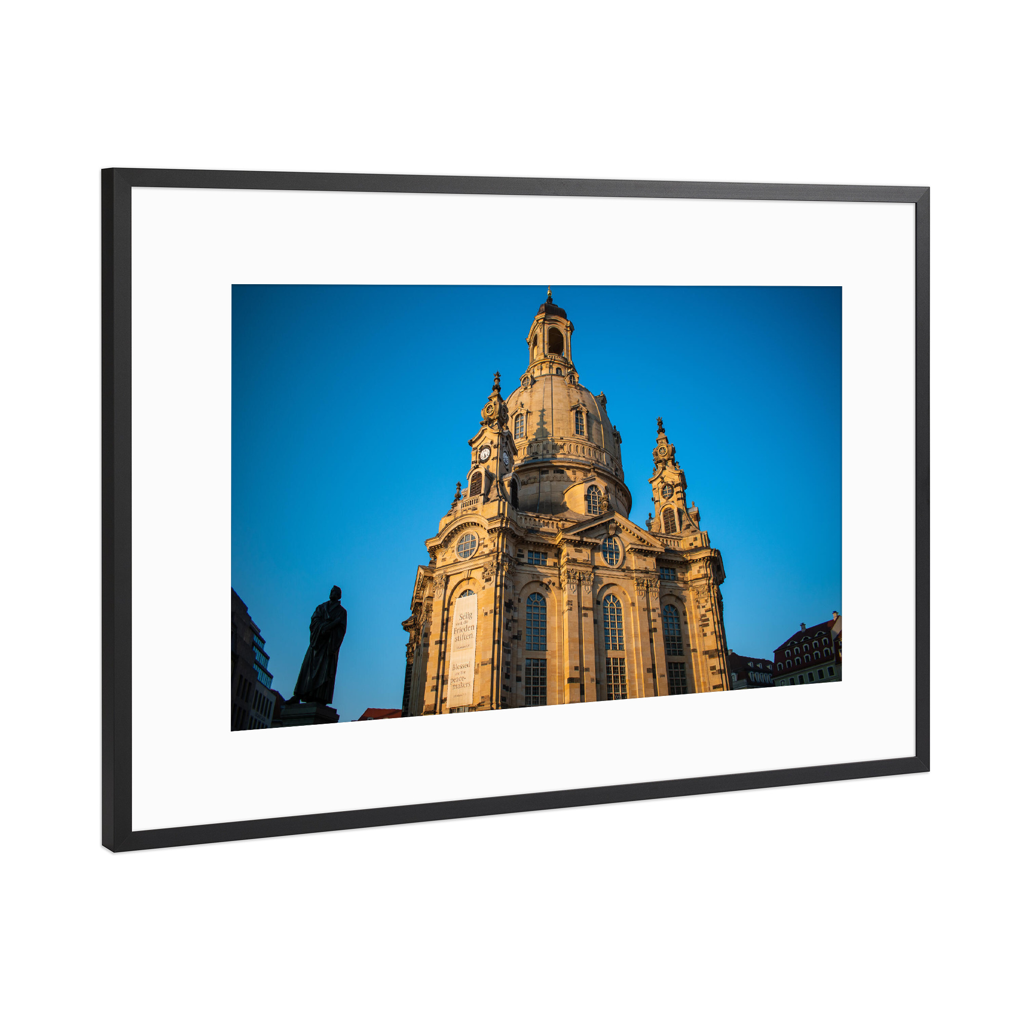 Poster mit Rahmen Schwarz (Metallic) "Dresdner Frauenkirche" artboxONE - Architektur