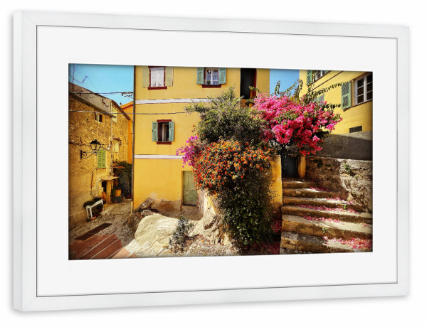 Poster mit Rahmen weiß "C'est coloré" artboxONE - Städte,Natur,Reise,Floral - Blumen,Frankreich,Cote d'azur