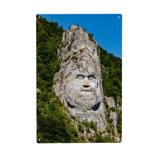 Metall Poster "Dakerkönig Decebalus in Rumänien" artboxONE - Architektur - Rumänien,Donau,Statue,Decebalus,Dakerkönig,Daker,Felsen,Eisernes tor