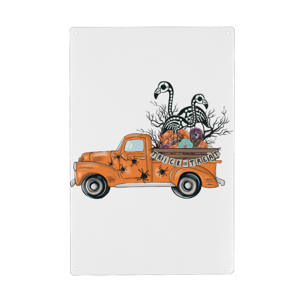 Metall Poster "Halloween-LKW mit Flamingos" artboxONE - Floral,Automobile,Halloween,Lustig