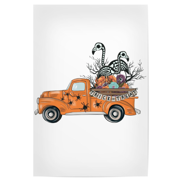 Poster 30x20 cm "Halloween-LKW mit Flamingos" artboxONE - Floral,Automobile,Halloween,Lustig