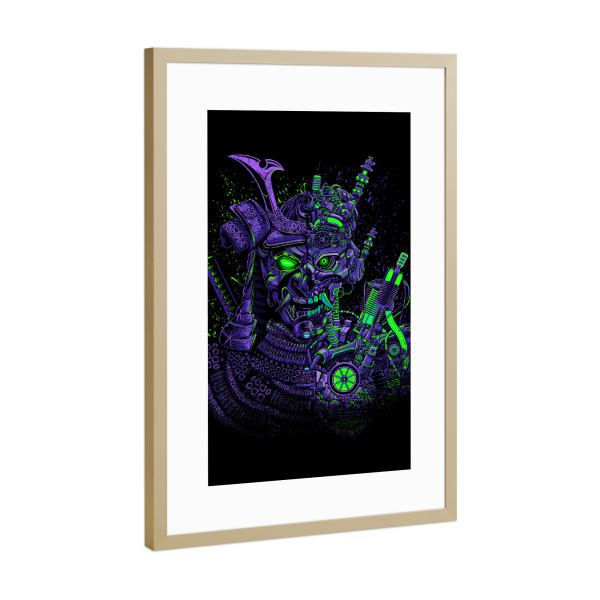 Poster mit Rahmen Gold "Roboter-Samurai" artboxONE - Städte / Tokio