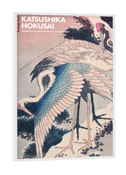 Poster mit weißem Rahmen "Hokusai - Die Kraniche" artboxONE - Natur,Tiere - Vogel,Tier,Kranich,Landschaft,Japanisch,Japan,Kunst,Malerei,Gemälde